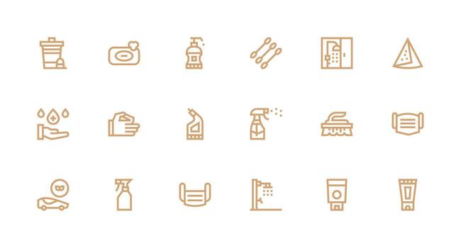 Strong Stroke Line Style Hygiene Icons with 18 Vectors Scalable Icons for All Themes