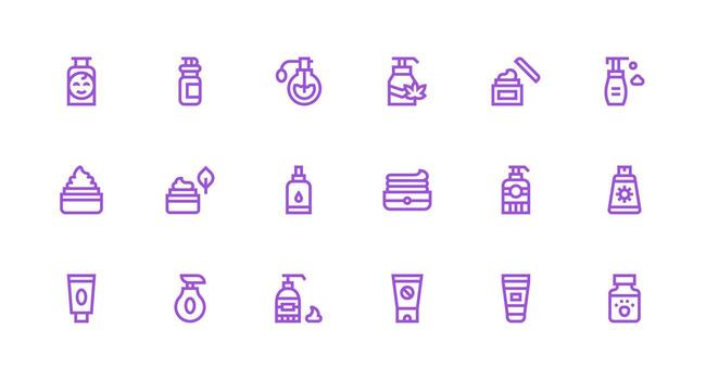 Strong Stroke Line Style Lotion Icons with 18 Vectors Well-Structured Icons for Creative Use