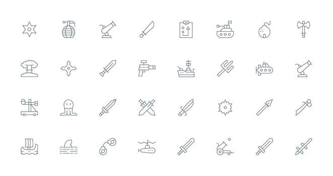 Attack featuring 32 Icons in Thin Line Design User Interface Icons for Digital Products vector