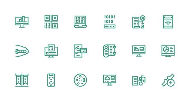 Digital Data Icon Collection with 18 Strong Stroke Line Designs Scalable Icons for Cross-Platform Interfaces vector