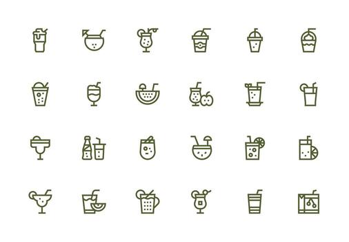 24 Thick Line Line Icons for Summer Drink Graphics Flexible Icon System for Web Interfaces vector