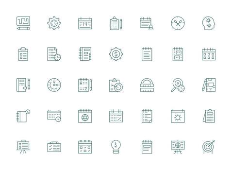 Light Line Style Planning Icons with 35 Vectors Complete Icon Set for Mobile Apps