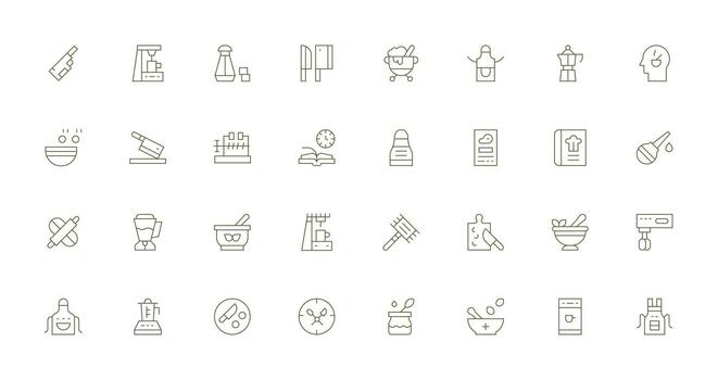 Delgado línea estilo preparación íconos con 32 vectores icono conjunto para web
