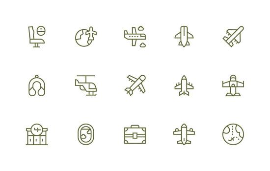 15 Regular Line Icons for Airplane Graphics Essential Icon Set for Teams vector