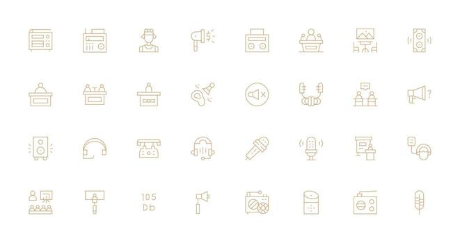 altavoz icono conjunto con 32 Delgado línea gráficos glifo icono serie vector