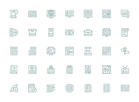 información diseño íconos presentando 35 en ligero línea estilo simplificado icono paquete para visual herramientas vector