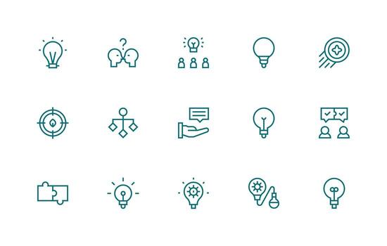 ProblemSolving featuring 15 Icons in Regular Line Design Clean Icon Collection for Web Use vector