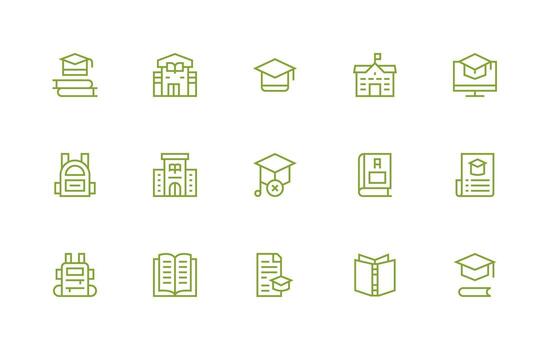 College Icon Set with 15 Regular Line Graphics Pixel Perfect Icon Set vector