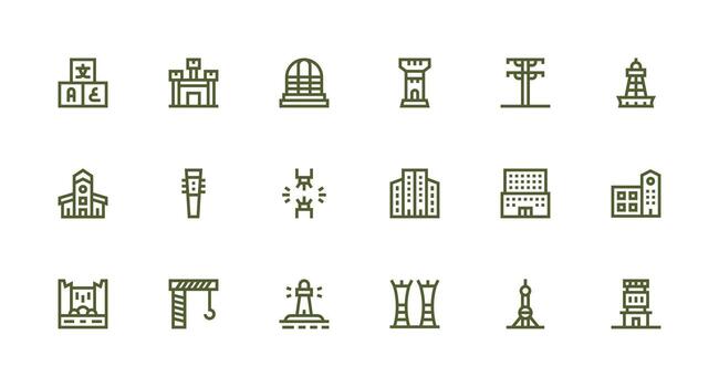 18 Icons for Tower in Strong Stroke Line Format Full Icon Library for UI Designers vector