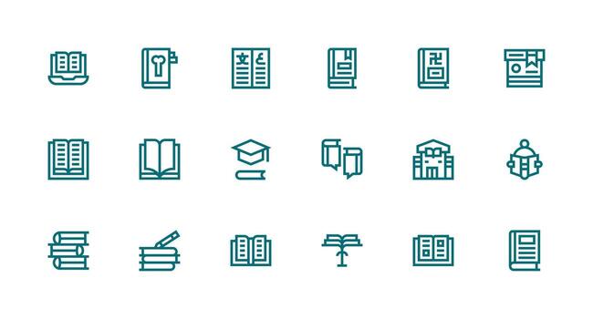 18 Strong Stroke Line Vectors for Literature Theme Flexible Icon System for Web Interfaces