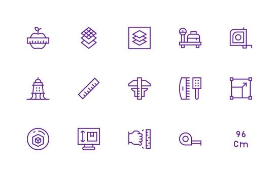 Dimension Set with 15 Regular Line Icons Multi-Purpose Icon Set vector