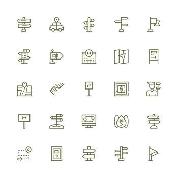 orientación icono conjunto con 25 medio carrera contorno gráficos icono conjunto vector