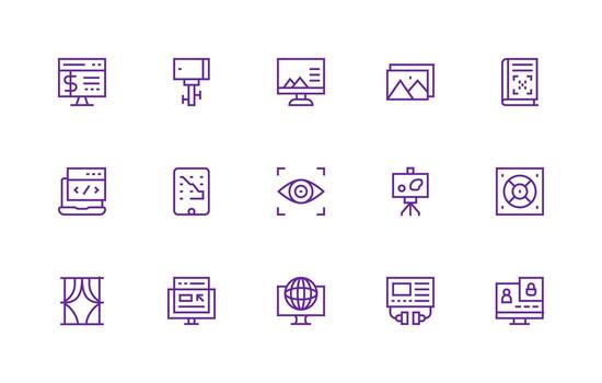 Regular Line Icons from Screen Set with 15 Vectors Organized Icon Pack for Quick Access