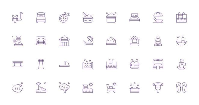 32 Icons for Relaxation in Thin Line Format Icon Set vector