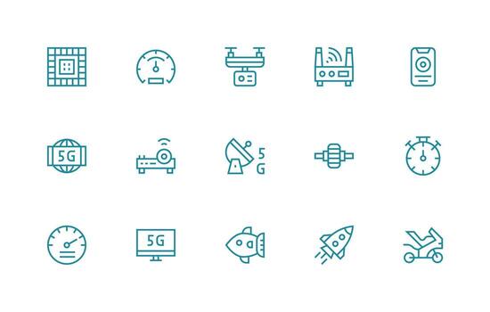 Speed featuring 15 Icons in Regular Line Design User Interface Icons for Digital Products vector