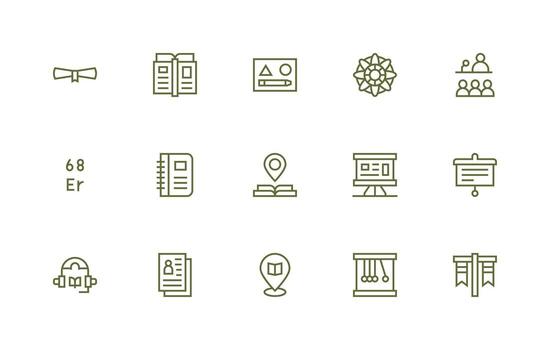 Education Design Icons featuring 15 in Regular Line Style Responsive Icon Set for Flexible Layouts vector