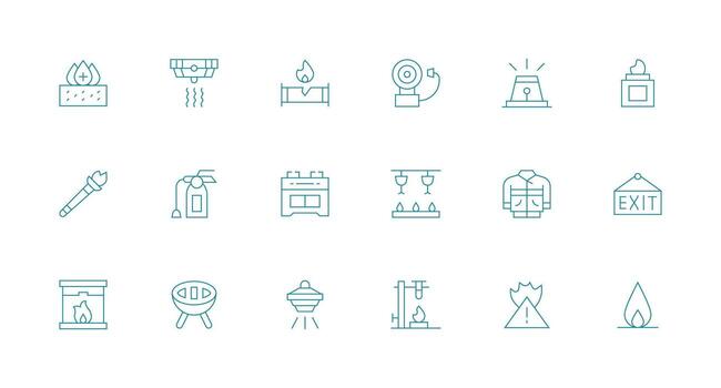 Fire Set with 18 Minimal Line Icons Quick Access Icons for UI Development vector