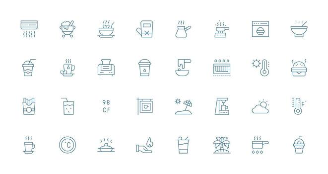 Hot Icon Set with 32 Thin Line Graphics Clear and Concise Icon Set Collection vector