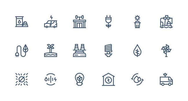 Renewable Design Icons featuring 18 in Strong Stroke Line Style Clear and Concise Icon Set Collection vector