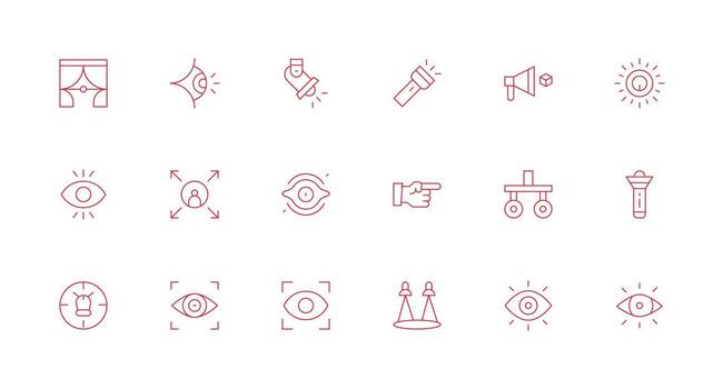 Spotlight Visual Pack containing 18 Minimal Line Icons Clear and Concise Icon Set Collection vector