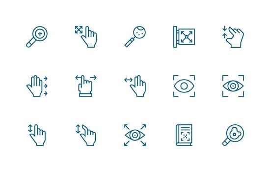 15 regular línea íconos para agrandar gráficos mínimo icono conjunto para interfaz proyectos vector