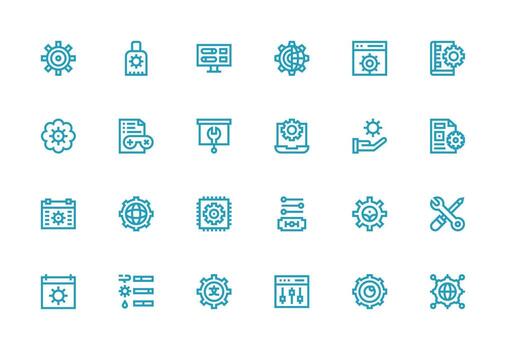 configuración presentando 24 íconos en grueso línea línea diseño basado en temas icono paquete vector