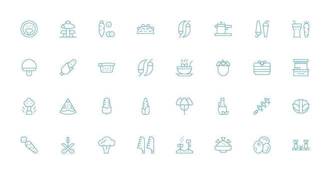 Vegetable Icon Set with 32 Thin Line Graphics Dashboard Icon Series vector