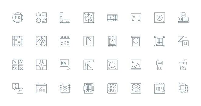 cuadrado icono conjunto con 32 Delgado línea gráficos píxel Perfecto íconos para moderno aplicaciones vector