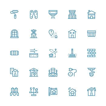 25 Medium Stroke Outline Style Icons from House Collection Flexible Icon System for Web Interfaces vector