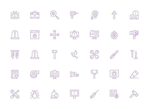 Fix Icon Set with 35 Light Line Graphics User Interface Icons for Digital Products vector