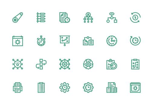 24 grueso línea línea íconos para flujo de trabajo gráficos digital producto íconos para rápido entrega vector