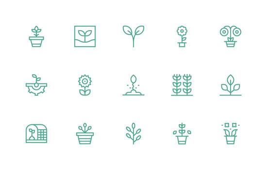 Sprout including 15 Regular Line Illustrations Balanced Icon Set for Functional Design vector