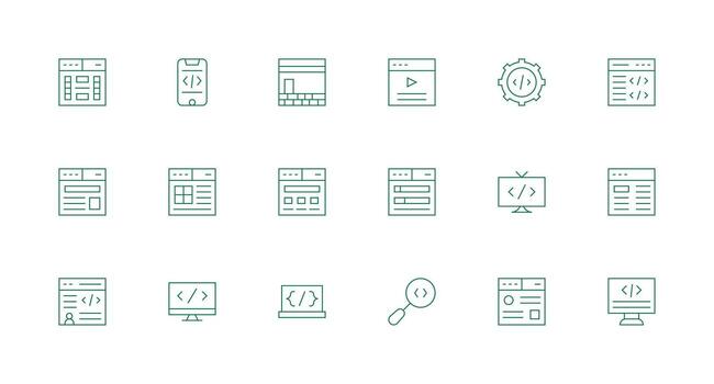 Html Icon Set with 18 Minimal Line Graphics Simple Icons for Interface and Wireframes vector