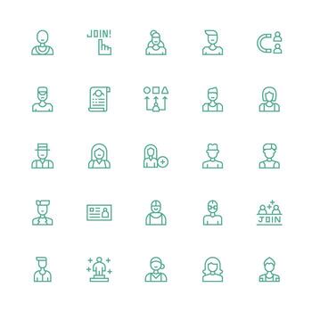 Regístrate presentando 25 íconos en medio carrera contorno diseño escalable íconos para multiplataforma interfaces vector