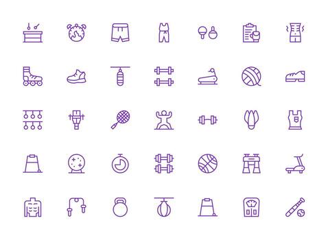 Exercise Visual Pack containing 35 Regular Clean Line Icons Clean Icon Collection for Web Use vector