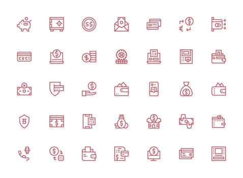 Banking Design Icons featuring 35 in Regular Clean Line Style Versatile Icon Collection for Designers vector