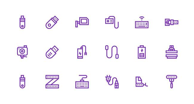 Usb Set with 18 Strong Stroke Line Icons Simplified Icon Pack for Visual Tools vector