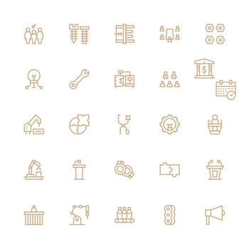 Medium Stroke Outline Icons from Assembly Set with 25 Vectors Web and App Icon Pack Collection