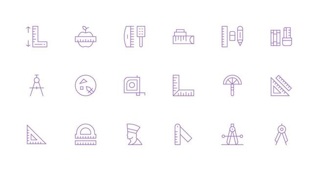 Ruler Design Icons featuring 18 in Minimal Line Style Fully Editable Icon Set for Web vector