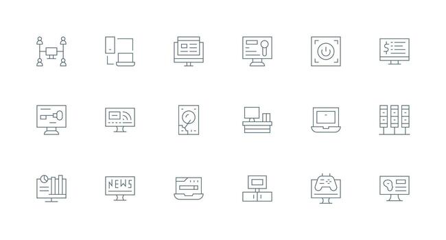 18 Minimal Line Style Icons from Computer Collection Organized Icon Pack for Quick Access vector