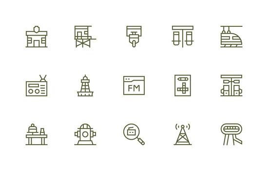 Regular Line Icons from Station Set with 15 Vectors Digital Icon Collection