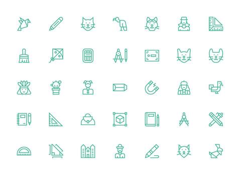 dibujo diseño íconos presentando 35 en regular limpiar línea estilo optimizado icono paquete para digital productos vector