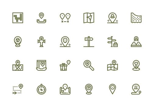 Thick Line Line Style Map Icons with 24 Vectors Simplified Icon Pack for Visual Tools