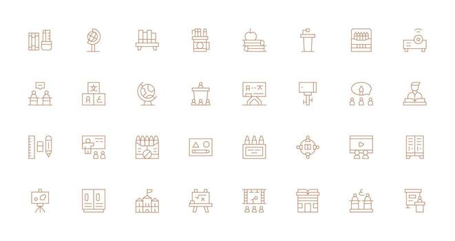 32 Delgado línea íconos para salón de clases gráficos digital icono colección vector