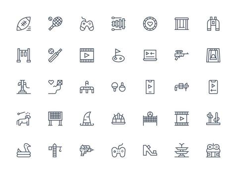 Play Design Icons featuring 35 in Regular Clean Line Style Customizable Icon Series for Mobile Screens vector