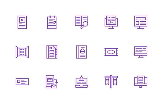 Digital Document Design Icons featuring 15 in Regular Line Style User Interface Icons for Digital Products vector
