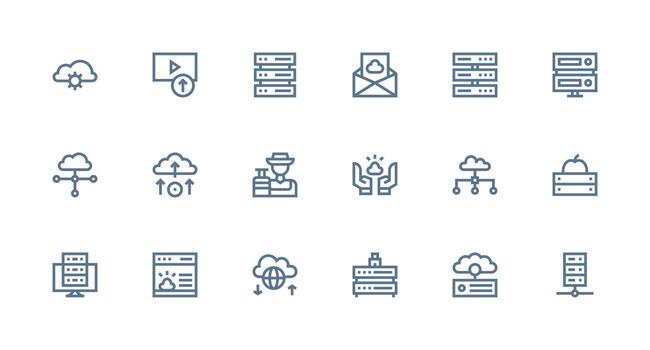 Hosting Visual Pack containing 18 Strong Stroke Line Icons Responsive Icon Set for Flexible Layouts vector