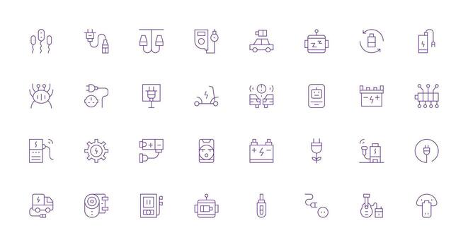 32 Icons for Charging in Thin Line Format Minimal Icon Set for Interface Projects vector
