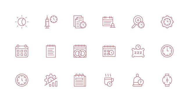18 Schedule Icons in Minimal Line Aesthetic Balanced Icon Set for Functional Design vector