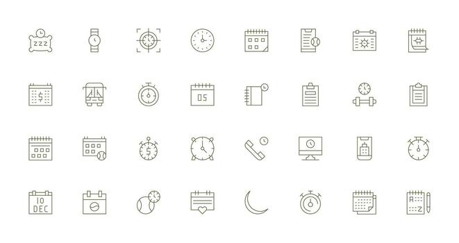calendario conjunto con 32 Delgado línea íconos organizado icono paquete para rápido acceso vector
